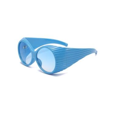 Imagem de Óculos de sol femininos, modernos e redondos, óculos de sol femininos, masculinos, armação grande, punk à prova de vento, Azul
