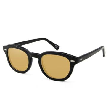 Imagem de HCHES Óculos de sol masculino retrô redondo médio feminino com lentes coloridas UV400 (preto laranja)