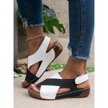 Imagem de Sandálias femininas gladiadoras romanas 2025 – sandálias plataforma de praia casuais abertas com alças adequadas para vestidos, sola antiderrapante, calçado moderno de verão, Preto, 37