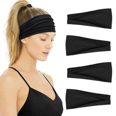 Imagem de Bandanas antiderrapantes para treino, ioga, esportes e atividades de verão, faixas elásticas para moda e exercício (4Preto)