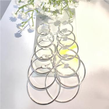 Imagem de Conjunto de 6 pares de brincos de argola de aço inoxidável, joias femininas prateadas, 6, Ferro, Sem pedra preciosa