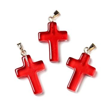 Imagem de Pingentes de cruz de vidro, crucifixo de Jesus, 20 peças, pingentes de cruz religiosa vermelha para fazer joias católicas faça você mesmo, colar, pulseira, brinco, chaveiro