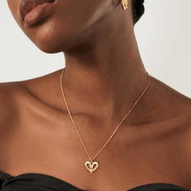 Imagem de Colar feminino com pingente de ouro banhado a ouro 14 K com coração e zíper fofo, Medium, Latão, Sem Pedra Preciosa