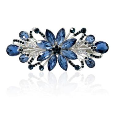 Imagem de Grampo de cabelo com flor de strass azul tinta retrô acessórios de cabelo brilhantes strass flor broche de cabelo joia elegante para mulheres