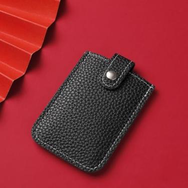 Imagem de Capa para cartões de visita tipo pull-out com bloqueio de RFID, fina, laminada, oculta, porta-cartões de identificação masculina (preto)