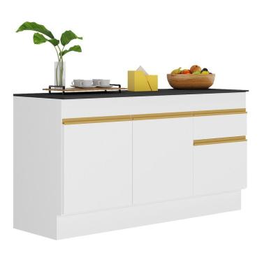 Imagem de Balcão Cozinha Gabinete Pia 150cm 3 Portas Branco Dourado