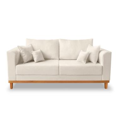 Imagem de Sofá Viena Beny 3 Lugares Com Base De Madeira Linho Bege