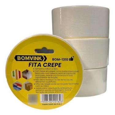 Imagem de 4 Fita Crepe Uso Geral Larga Pintura 48mmx30m Branco Lisa - Bomvink