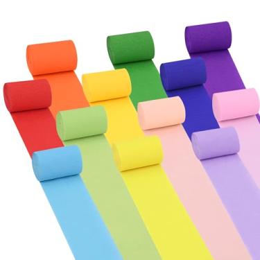 Imagem de Oubest 12 rolos de papel crepe arco-íris e pastel decorações de festa, 5 cm de largura colorido para aniversário, chá de bebê, casamento, Halloween, decorações de Natal, artesanato DIY