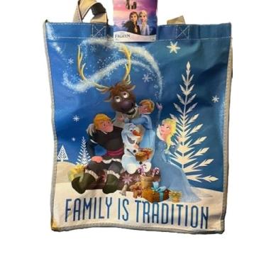 Imagem de Sacola reutilizável, tema azul de inverno com design de tradição familiar, material de polipropileno, 33,5 x 16,3 x 15,5 polegadas, sacola de compras de supermercado infantil