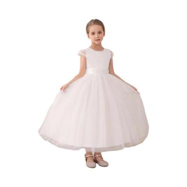 Imagem de Vestido de renda oca com costas para meninas casamento flor menina bra