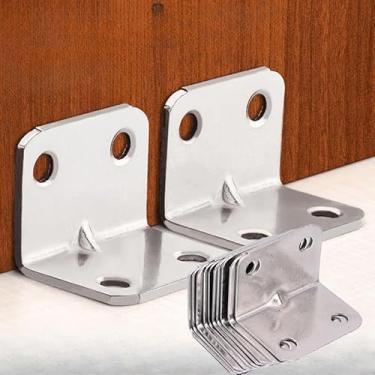 Imagem de 10 peças de suporte em L de aço inoxidável para canto de móveis, canto de suporte de prateleira de ângulo reto para prateleiras de móveis e armários (4 furos, 3,1 x 2,4 x 2,4 cm)