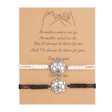 Imagem de SANQINGER Conjunto de pulseiras para fãs de esportes, pulseiras trançadas com pingente de futebol, presentes para aniversário e amizade (preto e branco)