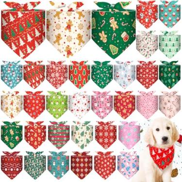 Imagem de Locmeo 32 bandanas de Natal para cães, boneco de neve, rena, Papai Noel, triângulo, babadores, cachecol para cães pequenos, médios e grandes, acessórios de fantasia de Natal, decoração