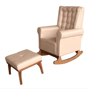 Imagem de Poltrona Cadeira Sala Leitura Descanso Balanço Amamentação Puff Linho