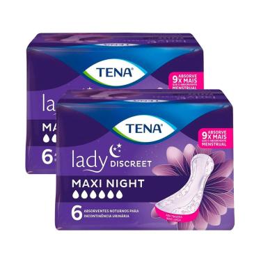 Imagem de Absorvente para Incontinência Urinária Tena Lady Discreet Maxi Night 6 Unidades | Kit com duas unidades