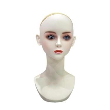 Imagem de KiBcsLic Cabeça de manequim feminina, suporte para peruca, suporte estável e suave para peruca, manequim para colar, joias, brincos, óculos para cosplay, loja