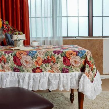 Imagem de SUTAVIA Toalha de mesa retangular de renda impermeável vintage floral toalha de mesa decorativa lavável para festa de férias em casa, mesa de jantar de Ação de Graças, Natal (renda branca, 132 x 178