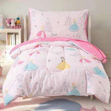 Imagem de PHF Jogo de cama infantil de 4 peças, ultramacio, inclui edredom, lençol com elástico, lençol de cima e fronha para meninas, cama de Natal em uma bolsa para quarto de bebê, princesas