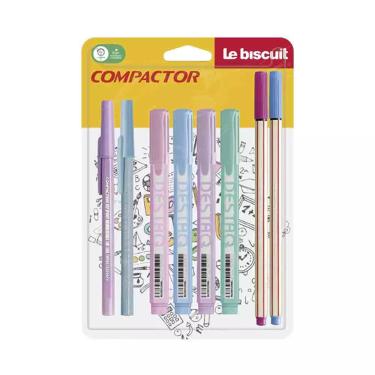 Imagem de Kit Escrita Compactor 2 Canetas Pop, 2 Canetas Microlines, 4 Marcadores Destaq Pastel  Exclusivo Le