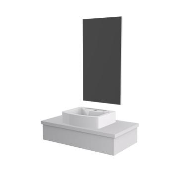 Imagem de Conjunto Bancada C-cuba Aria 41 E Espelheira Metrópole 801 Perffect Acetinado Branco Chess