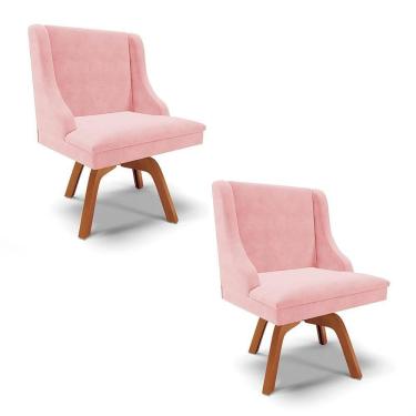 Imagem de Kit 2 Cadeiras Estofadas Giratória Para Sala De Jantar Lia Suede Rosa Bebê - Ibiza