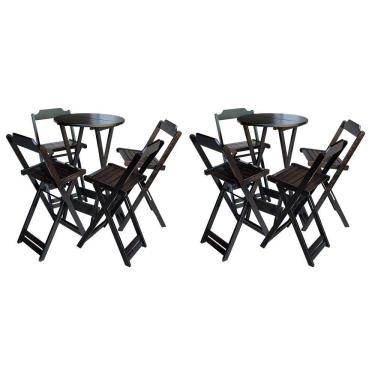 Imagem de Kit 2 Mesas Bistrô Dobraveis Em Madeira Padrão Com 4 Banquetas Altas - Marrom - Marrom