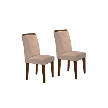Imagem de Cadeira Sala De Jantar Melissa Madeira Kit 2 Un Capuccino/veludo Pérola - Rufato