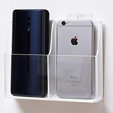 Imagem de Serlife Suporte de parede de acrílico para celular, suporte de parede, controle remoto para TV, caixa de armazenamento de mídia (parte traseira branca, 2 solts)