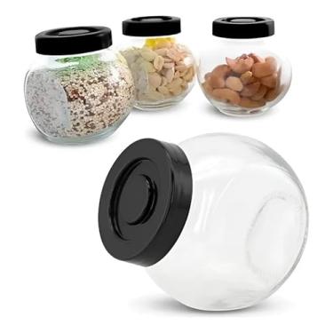 Imagem de Kit 4 Potes de Vidro para Condimentos 180 ml – Recipientes Herméticos com Tampas Pretas, Ideais para Ervas e Especiarias