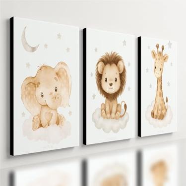 Imagem de Kit 3 Quadro Decorativo Animais Fofos Quarto Infantil Bebê Qualidade Premium (40x28cm)
