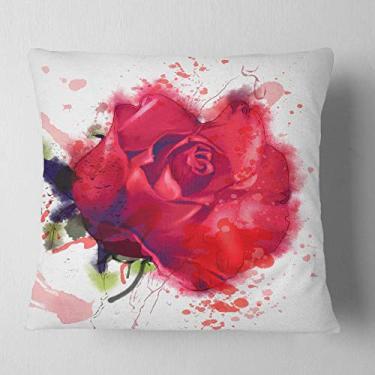 Imagem de Designart Linda manta floral de rosa vermelha brilhante para sala de estar, sofá, enchimento de almofada + capa de almofada impressa em ambos os lados 66 x 66 cm