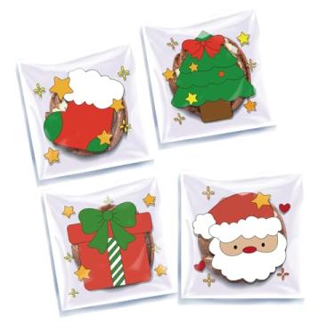 Imagem de 100 unidades de sacos de guloseimas de celofane de Natal - Sacos autoadesivos transparentes para biscoitos, sacos de doces transparentes para violoncelo, lanches de brindes de chocolate, para