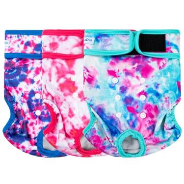 Imagem de Leekalos fraldas reutilizáveis ​​laváveis ​​para cães femininas (pacote com 3) - fraldas para cães altamente absorventes - fralda para cachorrinhos de tamanho ajustável para calcinhas de per