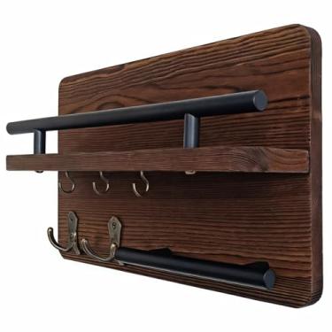 Imagem de Porta-chaves com prateleira de parede, organizador de madeira para entrada doméstica, 11,8 x 7,1 x 7,6 cm