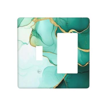 Imagem de JDAKHD Capa decorativa com estampa de mármore verde dourado abstrato granito marmorizado 2 gangues capa de placa de parede arte moderna de luxo alternar balancim elétrico placa de interruptor banheiro