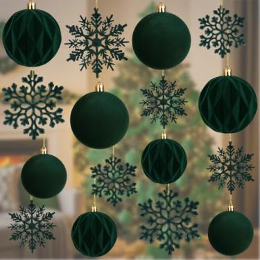 Imagem de Halloscume Conjunto de 36 peças de enfeites de Natal de veludo, enfeites de Natal, bolas flocadas e flocos de neve, conjunto de decoração para festa, árvore de Natal, decoração de guirlanda de casa
