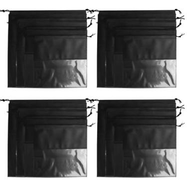 Imagem de Pacote com 16 sacos de armazenamento com cordão à prova de poeira com janelas transparentes, ideais para guardar roupas, sapatos e brinquedos
