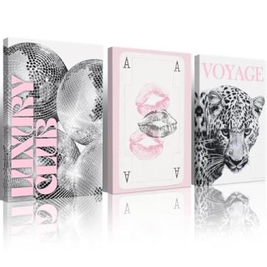 Imagem de 3 peças de arte de parede em tela de pôquer, impressão de pôster de bola de discoteca moderna, decoração de parede de chita preto e branco para quarto feminino apartamento dormitório 20 x 30 cm