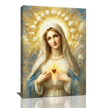 Imagem de Arte de parede de Maria Cristã Maria Mãe de Deus Jesus Tela Decoração de Parede Imagens Católicas Impressões de Cristo Arte Bíblia Religiosa Decorações Emolduradas para Igreja Sala de Oração Banheiro