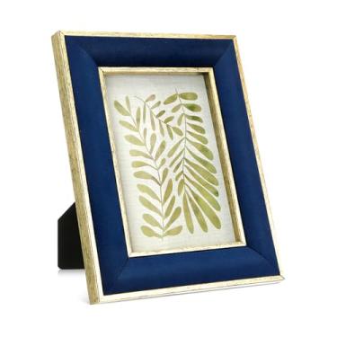 Imagem de Kathfly 1 porta-retrato de veludo de 16,5 x 21,3 cm com borda metálica dourada azul marinho, suporte horizontal e vertical, para pôster, arte, quebra-cabeças, mesa, parede, Natal, decoração de