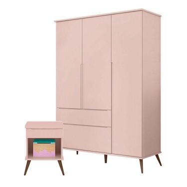 Imagem de Mesa De Apoio E Guarda Roupa Infantil Alice Rosa Acetinado - Phoenix Baby