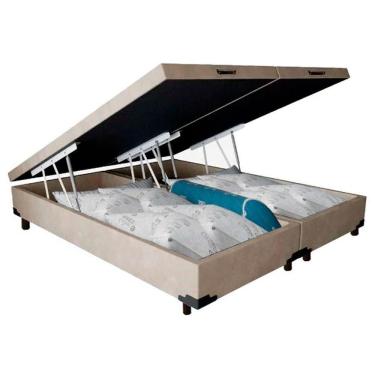 Imagem de Cama Box Baú Queen Bipartido Suede Sereneprime Bege 158x198x44
