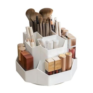 Imagem de TNDCKP Organizador de pincéis de maquiagem com rotação de 360° com 9 compartimentos, organizadores de maquiagem para bancada, organização de maquiagem e armazenamento de cuidados com a pele para