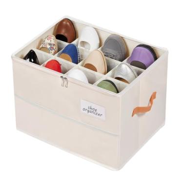 Imagem de Chewlish Organizador de sapatos para armário, caixa de sapatos dobrável com capa transparente, zíper liso, alças reforçadas e suporte inferior, suporte de sapatos que economiza espaço, bege (1