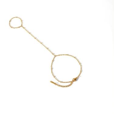 Imagem de RUOXITIA Pulseira de ouro com conexão de anel de dedo, anel de dedo banhado a ouro 18 K, joia ajustável de zircônia, presente de tendência personalizado feminino, Small, Aço inoxidável, Sem Pedra