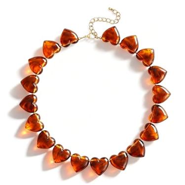 Imagem de VEDAIM Gargantilha de coração grosso, colar de acrílico e coração inchado, gargantilha com contas de amor exagerado, presente - âmbar
