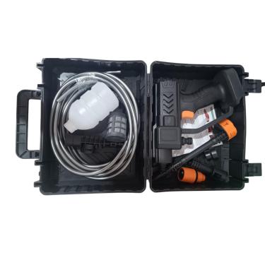 Imagem de Lavadora de Alta Pressão Portátil, Pistola Recarregável com Bateria de Lítio, Preta, 8 Peças, Bivolt, 27x30x12cm, com Reservatório de Espuma 300ml e Mangueira 4.6m