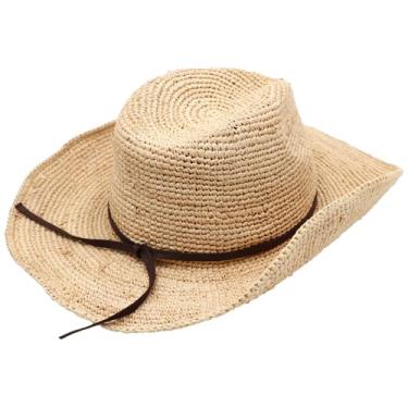 Imagem de Chapéu de palha unissex com proteção solar, chapéu de praia leve de ráfia para homens e mulheres, design confortável e respirável