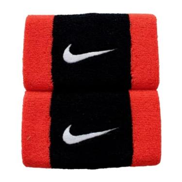Imagem de Nike Pulseiras Premier de largura dupla (1 par) - elástico, ajuste confortável - tecido absorvente ajuda a manter suas mãos secas. (vermelho picante/preto)